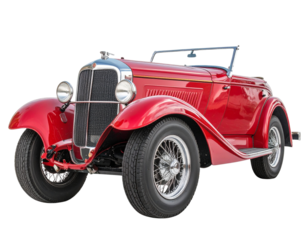  Classic Red Convertible Car Profile View Isolated on Transparent Background PNG