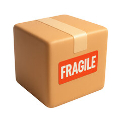 A 3d rendered brown cardboard box with a red fragile sticker, ideal for depicting shipping, delivery, and e commerce concepts.