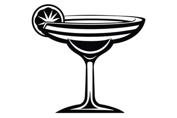 Black and White Margarita Glass with Lemon Slice Graphic Art Illustration