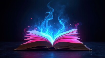 Open book emitting blue magical energy image