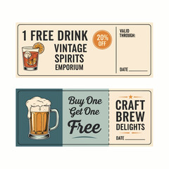 Set of vector tickets for sale, Drink ticket