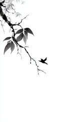 Naklejka premium The delicate depiction of a solitary small flying creature near gentle hanging foliage showcases natural beauty.