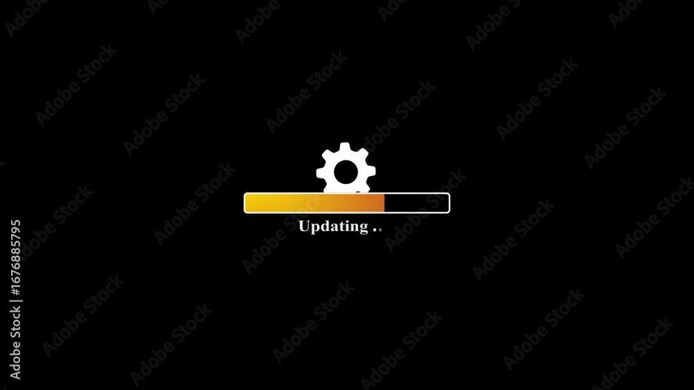 Wall mural updating settings icon. updating bar animation on black background. software update and processing, 