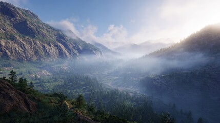 Fototapeta premium Majestic Mountain Valley: Breathtaking Landscape Panorama