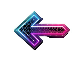 Futuristic neon arrow glowing with cyan and magenta isolated on a transparent background technology
