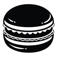 Black and White Macaron Cookie Icon, Round Delicate Pastry Illustration Design