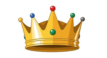 Luxurious golden crown with colorful gemstone accents on white background
