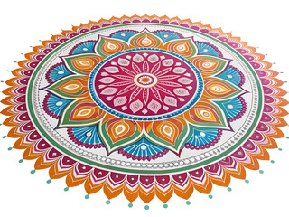 Intricate floral mandala design vibrant colors isolated on a transparent background rangoli