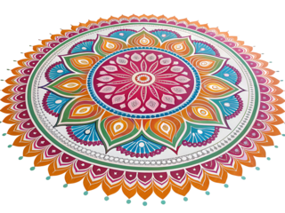 Intricate floral mandala design vibrant colors isolated on a transparent background rangoli