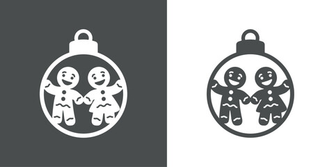 Decoración para árbol de navidad. Logo silueta de bola de navidad con pareja de mujer y hombre de pan de jengibre © teracreonte