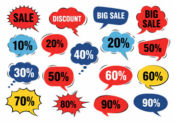 Shape speech bubble. Talk pop art bubbles colorful shapes of balloon for abstract sale price sticker, retro shaping frames illustration