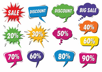 Shape speech bubble. Talk pop art bubbles colorful shapes of balloon for abstract sale price sticker, retro shaping frames illustration