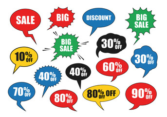 Shape speech bubble. Talk pop art bubbles colorful shapes of balloon for abstract sale price sticker, retro shaping frames illustration