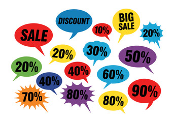 Set of flat speech bubble shaped banners, price tags, stickers, badges. Vector illustration.Eps 10