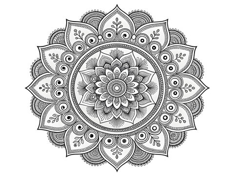 Intricate floral mandala pattern with detailed linework isolated on a transparent background