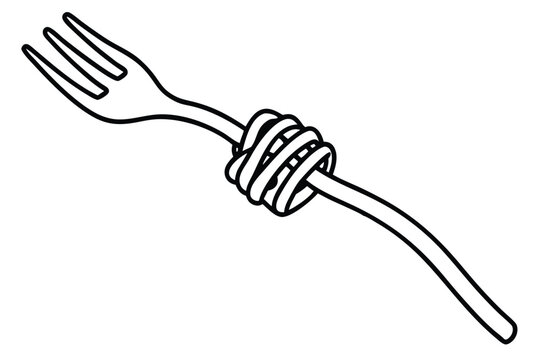 Conceptual Illustration Bent Metal Fork with a Knot Design in Black and White