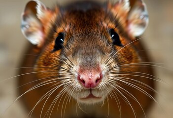 Close-up of a brown rat's face, whiskers twitching,  nature,  wild