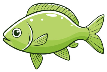 Lime Green Fish Illustration with Fins and Scales Aquatic Vector Animal