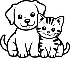 cat and puppy vector icon