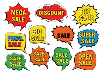 Obraz premium Set of colorful sale tags, Set of colorful Comic sale labels