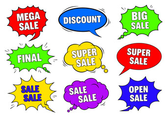 Set of colorful sale tags, Set of colorful Comic sale labels