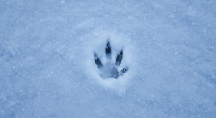 Animal paw print in fresh snow