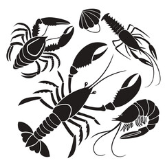 Minimal Shrimp Silhouette Vector Design