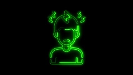 Green Neon Outline of Stressed Person with Lightning Bolts glowing