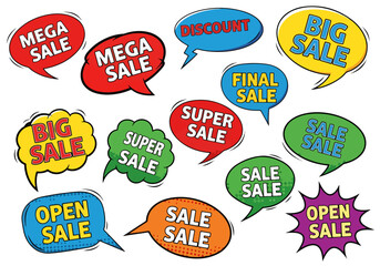 Comic Speech Bubble Set of colorful sale stickers, Set of discount labels