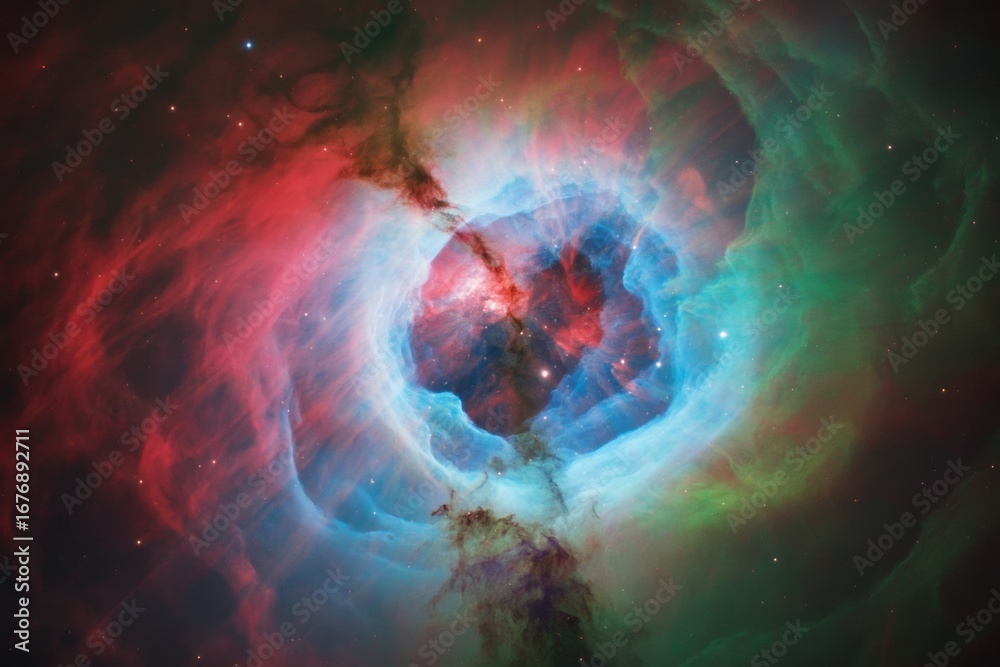 Wall mural colorful space nebula with glowing cosmic light swirling in vibrant clouds forming a tunnel-like str