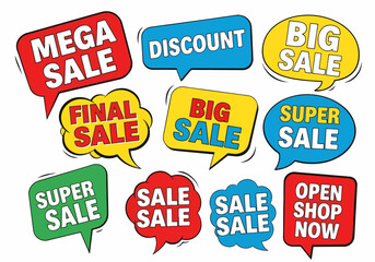 Set of colorful sale labels, Sale speech bubbles, Set of Comic Speech Bubble discount labels