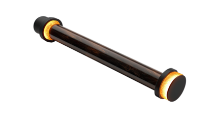 Dark, polished, cylindrical object with glowing end caps