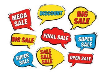 Sale, label set. Business concept in pop art retro comic style. Vector illustration