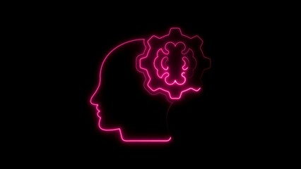 Pink Neon Human Head Silhouette with Brain and Gear Inside image photo