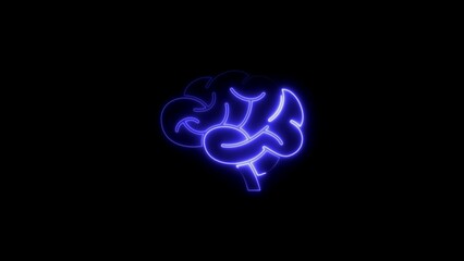 Purple Neon Brain Outline on Black Background symbol
