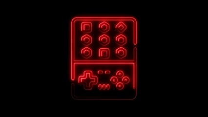 Red Neon Game Controller Icon on Black Background image photo