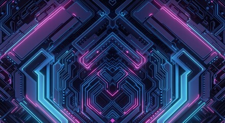 Abstract Futuristic Geometric Neon Cyberpunk Cityscape Background With Vibrant Purple And Blue Hues
