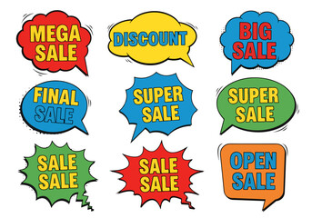 Set of sale labels. Hand drawn vector illustration labels for shopping, e-commerce, product promotion, social media stickers, marketing.