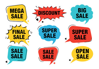 Comic Speech Bubble Set of colorful sale stickers, Set of discount labels