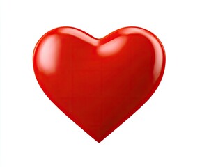 A glossy, vibrant red heart shape, isolated on white