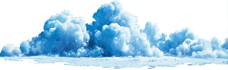 Large, fluffy, vibrant blue clouds against a white background