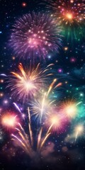 Naklejka premium Dazzling display of fireworks bursting in a variety of colors against the night sky, symbolizing celebration festivity