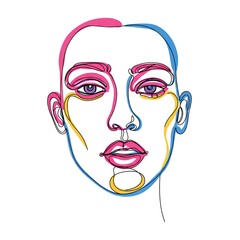 Colorful abstract face line drawing on white background