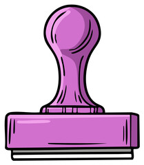 Purple rubber stamp cartoon illustration, hand-held stamp in cartoon style
