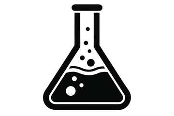 Black Chemistry Erlenmeyer Flask Icon Filled With Liquid And Bubbles Illustration Graphic