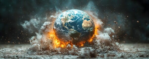 A powerful metaphorical depicting the Earth being crushed and consumed by the relentless burden of unchecked human population growth resource exploitation and unsustainable development