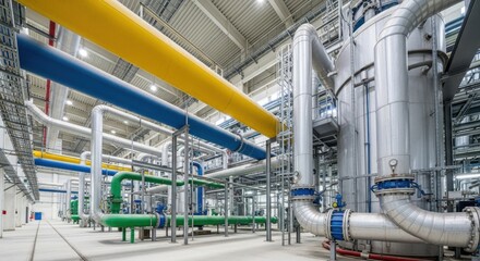 Fototapeta premium Interior view of a modern industrial plant with pipes and machinery