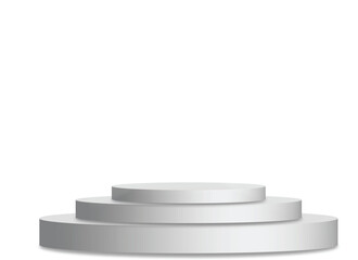Three Tiered White Round Podium on a White Background for Product Display