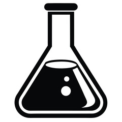 Black Chemical Erlenmeyer Flask with Liquid and Bubbles Science Icon Style