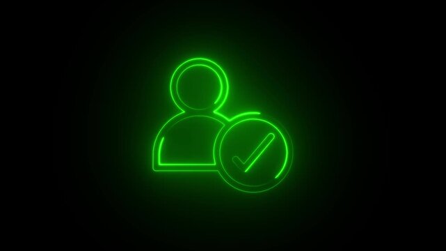 Glowing neon man User check line icon, user approved, line icon video animation.